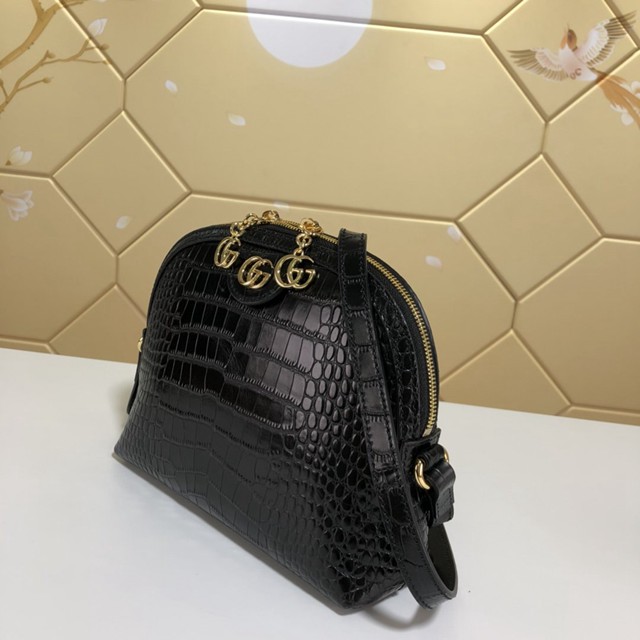 Gucci女包 499621 古馳ophidia鱷魚紋牛皮系列 Gucci黑色貝殼女包  gqy1190